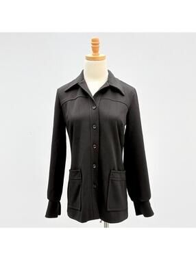 Vintage 70s Black Dagger Collar Chore Jacket / Overshirt Small